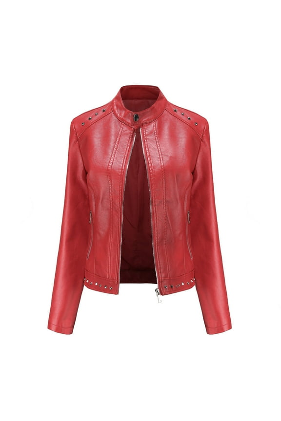 Fall Jackets for Women Women's Slim Leather Stand Collar Zip Motorcycle Suit Belt Coat Jacket Tops Women's Tops Blouse