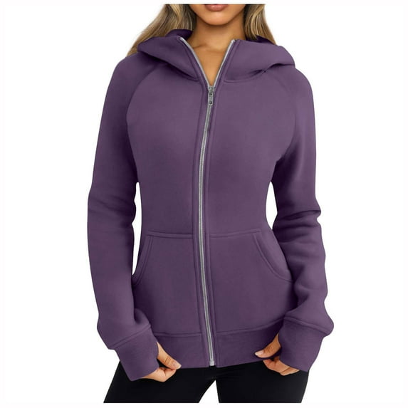Babysbule Fall Jackets for Women OutfitFashion Women Zipper Neck Tops Long Sleeve Solid Hooded Blouse Pockets Sweatshirt Women's Tops Blouse