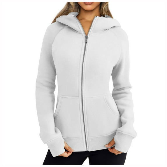 Babysbule Fall Jackets for Women OutfitFashion Women Zipper Neck Tops Long Sleeve Solid Hooded Blouse Pockets Sweatshirt Women's Tops Blouse