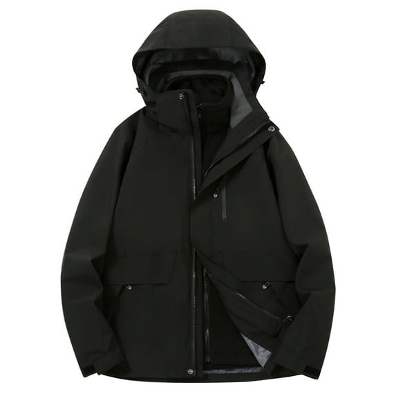 Babysbule Fall Jackets for Women Women Detachable Cap And Windproof Thick Three-in-one Jacket Outdoor Sports Warm Jacket Women's Tops Blouse