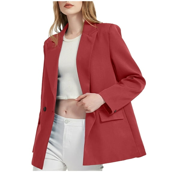 Babysbule Fall Jackets for Women Women's Fashion Solid Color Long Sleeve Button Suit Coat Long Sleeve Hatless Casual Coat/Jacket Women's Tops Blouse