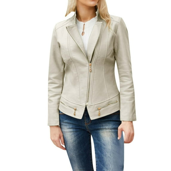 Babysbule Fall Jackets for Women Women's Leather Long Sleeved Short Hoodless Faux Leather Outwear Lapel Jacket Women's Tops Blouse