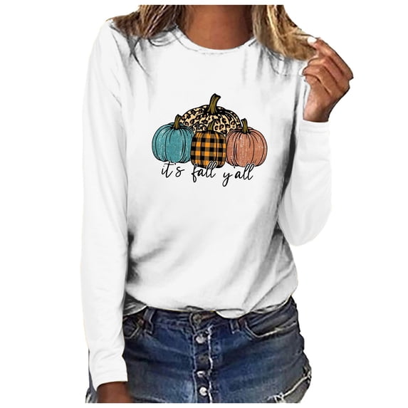 Babysbule Fall Tops for Women It's Fall Yall Woman Round Neck Print Pullover Tops Long Sleeve Blouse