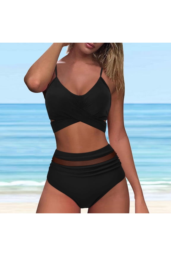 Fashion Swimsuits for Women Fashion Women's Sleeveless Solid Bikini Set Swimsuit Push-Up Padded Swimwear Swimsuit Beachwear