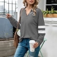 thumbnail image 1 of Babysbule Fashion Womens Striped Tops Casual Solid Color V-Neck Long Sleeve Loose T-Shirt Blouses, 1 of 7