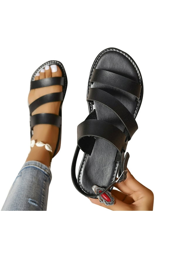 Flat Sandals for Women Summer Fashion Round Head Beach Roman Women's Casual Sandals