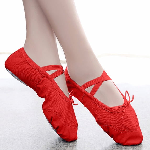 Babysbule Girls Shoes Girls Ballet Elastic Band Dance Shoes Canvas Gymnastics Flats Split Sole Shoes