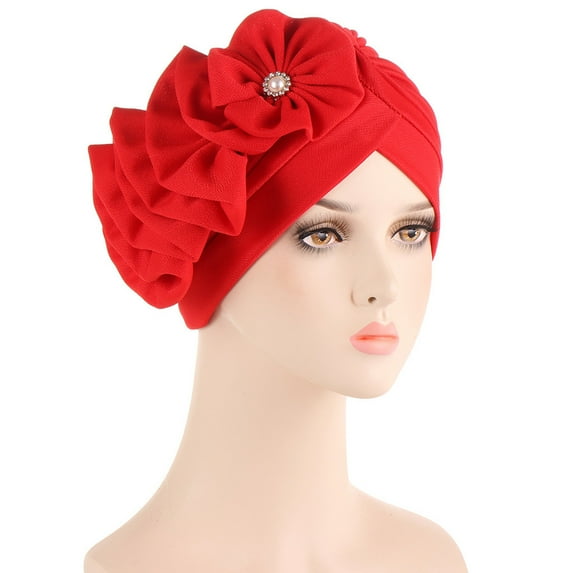 Babysbule Hats for Women Winter Women Solid Floral India Muslim Ruffle Chemo Hat Wraps Turbans Beanie Cap Headwraps