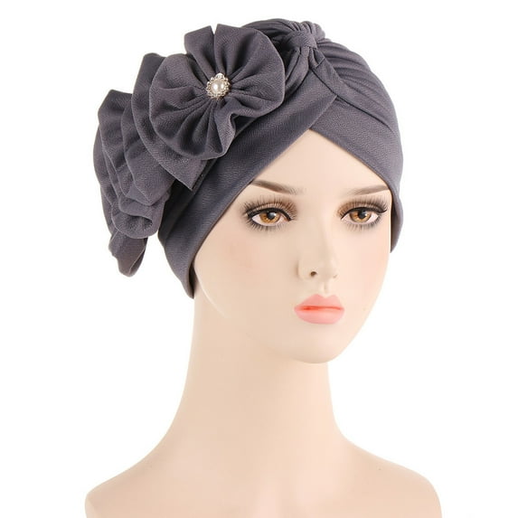 Babysbule Hats for Women Winter Women Solid Floral India Muslim Ruffle Chemo Hat Wraps Turbans Beanie Cap Headwraps