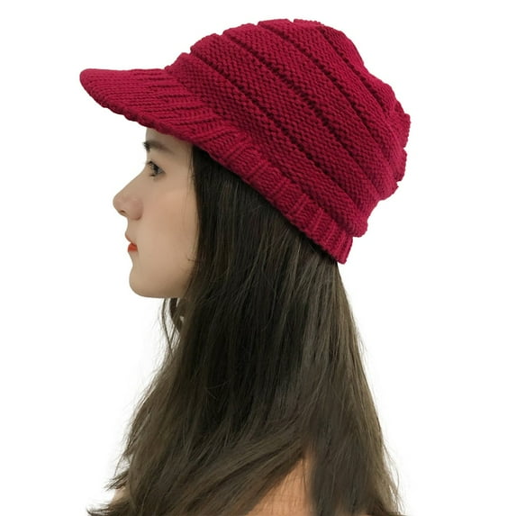 Babysbule Hats for Women Winter Women Stitching Outdoor Plush Hats Crochet Knit Beanie Cap Peaked Cap