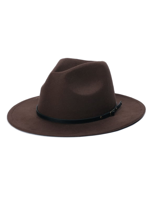 Hats for Women Winter Womens Fashion Classic Wide-Brim Floppy Panama Hat Belt Buckle Wool Fedora Hat