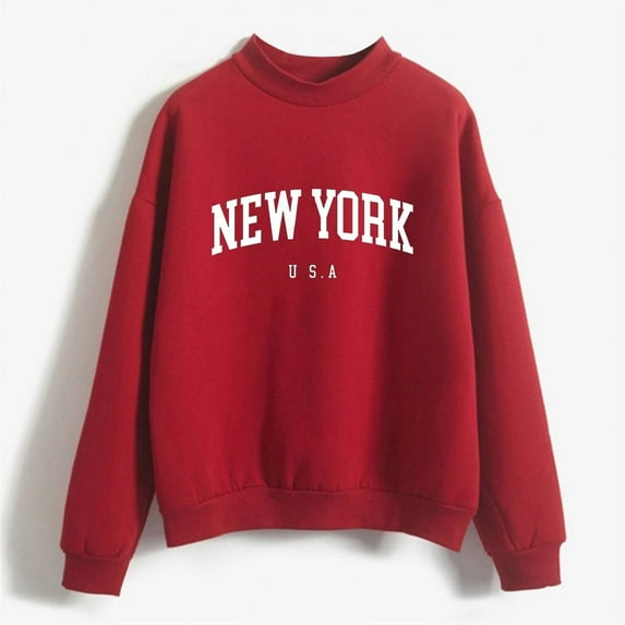 Babysbule Hoodless Sweatshirts for Women Christmas Letter Printing Solid Loose Long Sleeve Sweater Long Sleeve Top Sweatshirt
