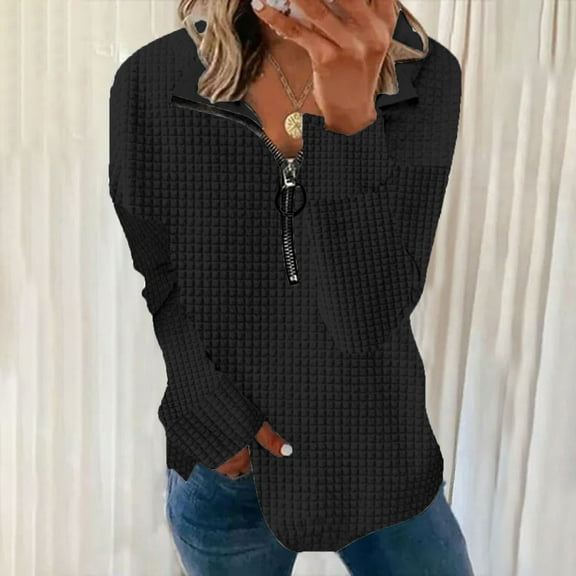 Babysbule Hoodless Sweatshirts for Women Fall And Winter Fashion Casual Zip Collar Long Sleeve Tops Sweatshirts