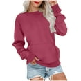 thumbnail image 1 of Babysbule Hoodless Sweatshirts for Women Fashion Solid Loose Round-Neck Long Sleeve Pocket Blouse Sweater Tops, 1 of 5