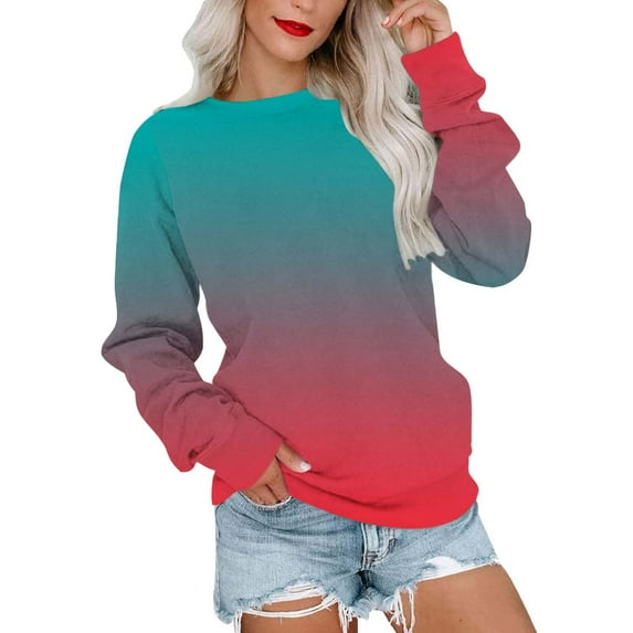 Babysbule Hoodless Sweatshirts for Women Tie-dye Printed Round Neck Fashion Casual Long Sleeve Sweatshirt Tops Blouse