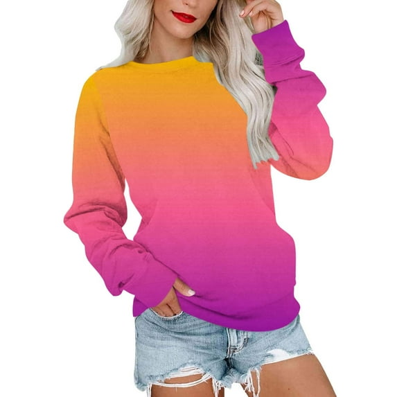 Babysbule Hoodless Sweatshirts for Women Tie-dye Printed Round Neck Fashion Casual Long Sleeve Sweatshirt Tops Blouse