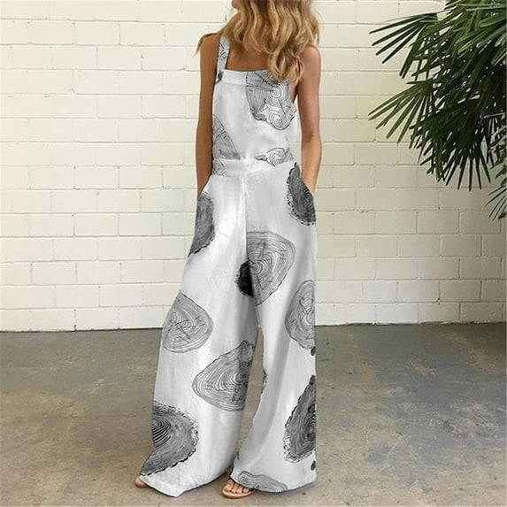 Babysbule Jumpsuit for Women Clearance Women Printing Jumpsuit Pajamas Casual Sling Wide Leg Long Pants