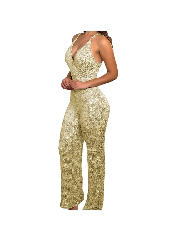Jumpsuit for Women Women's Fashion Sleeveless Sequins Slim Fitting Suspender Playsuit Jumpsuit