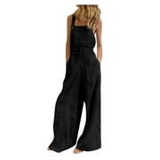 Babysbule Jumpsuit for Women Clearance Women's Sleeveless Overalls Jumpsuit Casual Solid Summer Wide Leg Bib Pants