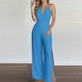 thumbnail image 1 of Babysbule Women's Halter Sleeveless Strap Tunic Jumpsuit Elastic Waist Backless Slit Wide Leg Beach Party Overalls, 1 of 6