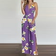 thumbnail image 1 of Babysbule Women's Halter Sleeveless Strap Tunic Jumpsuit Printed Elastic Waist Backless Slit Wide Leg Beach Party Overalls, 1 of 6