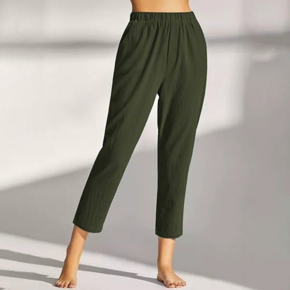 Babysbule Long Pants for Women Fashion Ladies Summer Casual Loose Cotton And Linen Pocket Solid Capris Pants