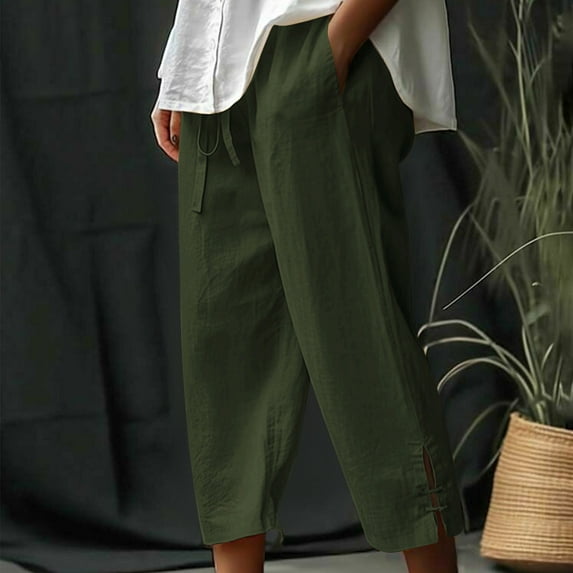 Babysbule Long Pants for Women Fashion Ladies Summer Casual Loose Pockest Elastic Waist Trousers Capris Pants