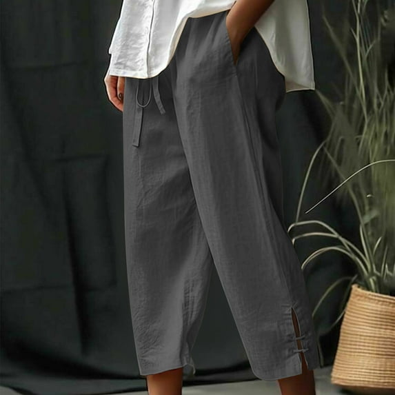 Babysbule Long Pants for Women Fashion Ladies Summer Casual Loose Pockest Elastic Waist Trousers Capris Pants