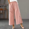 thumbnail image 1 of Babysbule Long Pants for Women Pants For Ladies Casual Summer Drawstring Elastic High Waist Linen Pant Pockets Cropped Trouser, 1 of 5