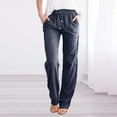 thumbnail image 1 of Babysbule Long Pants for Women Women's Fashionable Pure Cotton Linen Loose Drawcord Casual Wide Leg Trousers, 1 of 5