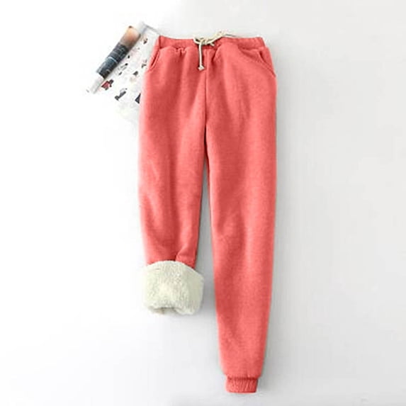 Babysbule Long Pants for Women Women's Solid Color Fleece Pockets Plus-Size Bandage Elastic Waist Wei Pants Casual Harun Leggings