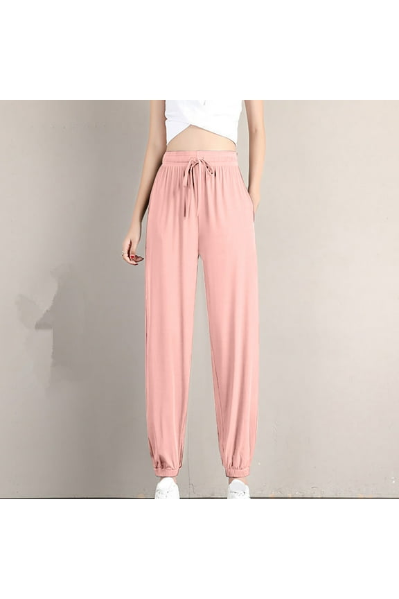 Long Pants for Women Women's Summer Fashion Ice Silk Bundle Feet High Waist Pocket Casual Pants