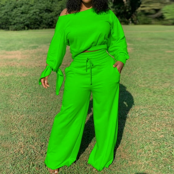 Babysbule Lounge Sets for Women Women's Casual Set Color Long Sleeve Plush Loose Pants Two Piece Set Tracksuit Homewear