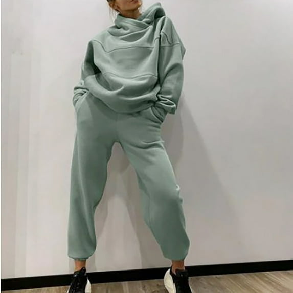 Babysbule Lounge Sets for Women Women's Solid Hooded Long Sleeved Sweater Casual Two-piece Long Sleeved Hooded Suit Tracksuit Homewear