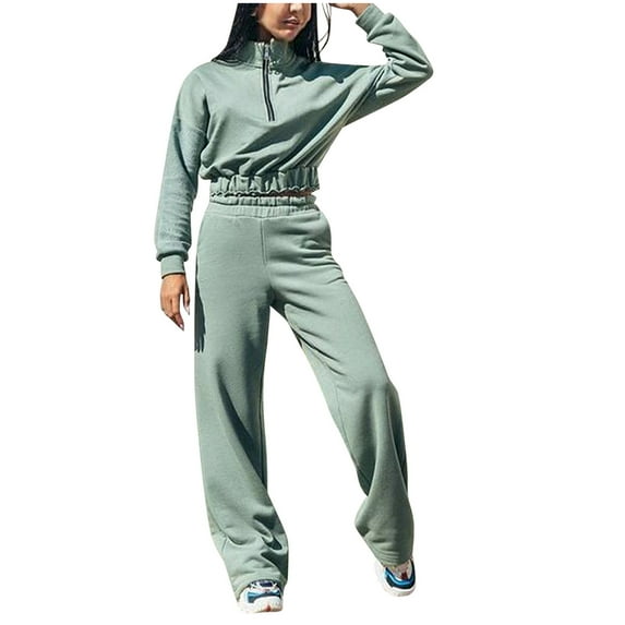 Babysbule Lounge Sets for Women Women's Solid Zipper Long Sleeve Sweater Casual Two-piece Long Sleeve Lapel Suit Tracksuit Homewear