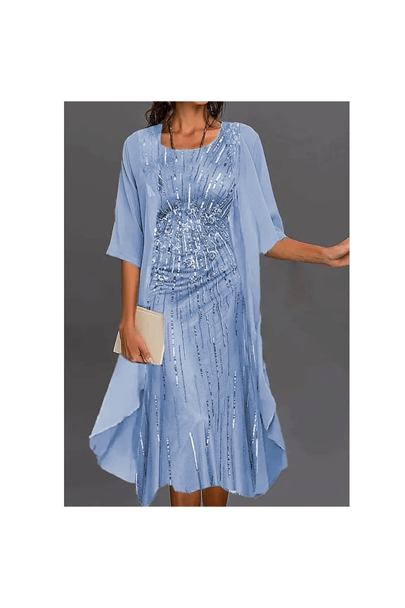 Lounge Sets for Women Women's Summer Temperament Gentle Print Half Sleeve Round Neck Chiffon Dress Set Tracksuit Homewear