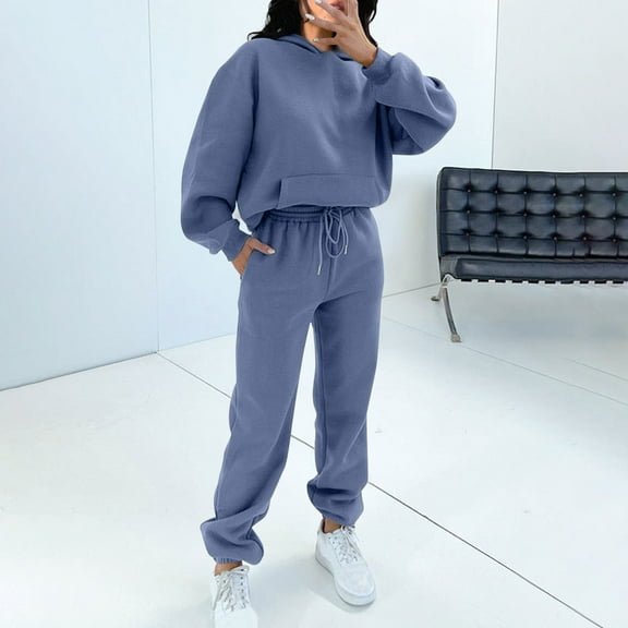 Babysbule Lounge Sets for Women Stylish Women Pocket Round-Neck Casual Long Sleeve Sweatshirt+ Pant Set Tracksuit Homewear