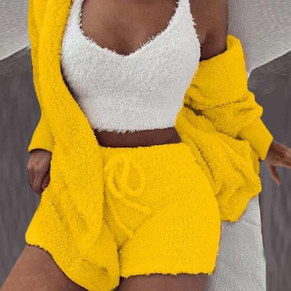 Babysbule Lounge Sets for Women Women's 3 Pc Loungewear Sets, Plush Soft Casual Housewear Solid Long Sleeves 3 Piece Set Tracksuit Homewear