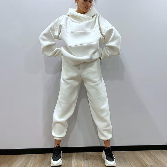 Babysbule Lounge Sets for Women Women's Solid Hooded Long Sleeved Sweater Casual Two-piece Long Sleeved Hooded Suit Tracksuit Homewear