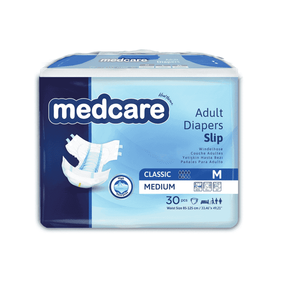 Medcare Adult Diaper Slip with Tabs – Medium (33,46"X49,21) | 30 Pack | High-Absorbency, Unisex Incontinence Briefs, Leak-Proof & Comfortable Fit