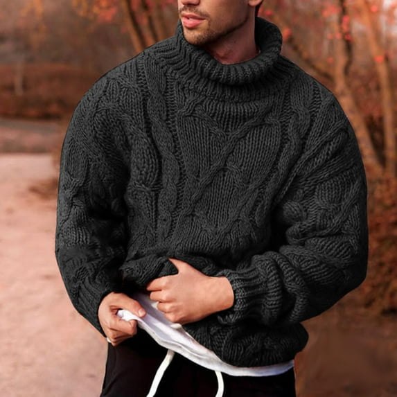 Babysbule Men's Sweaters Fashion Men's Fashion Winter High Neck Warm Outdoor Long Sleeve Knitted Sweater Top