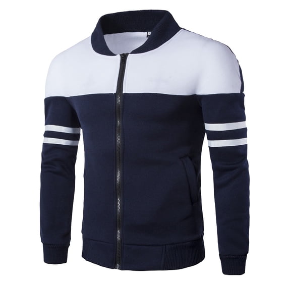 Babysbule Mens Jackets Fashion Men's Autumn Winter Zipper Sportswear Patchwork Jacket Long Sleeve Coat