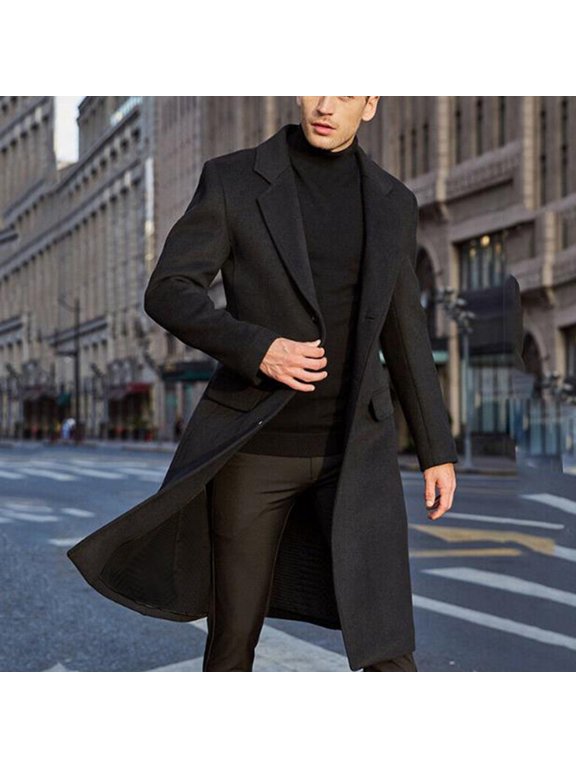 Mens Jackets Men's British Style Solid Color Long Coat Fashionable Warm Woolen Overcoat