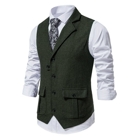 Babysbule Mens Jackets Men's Herringbone Tweed Suit Vest Vintage Lapel Vest Men's Coat