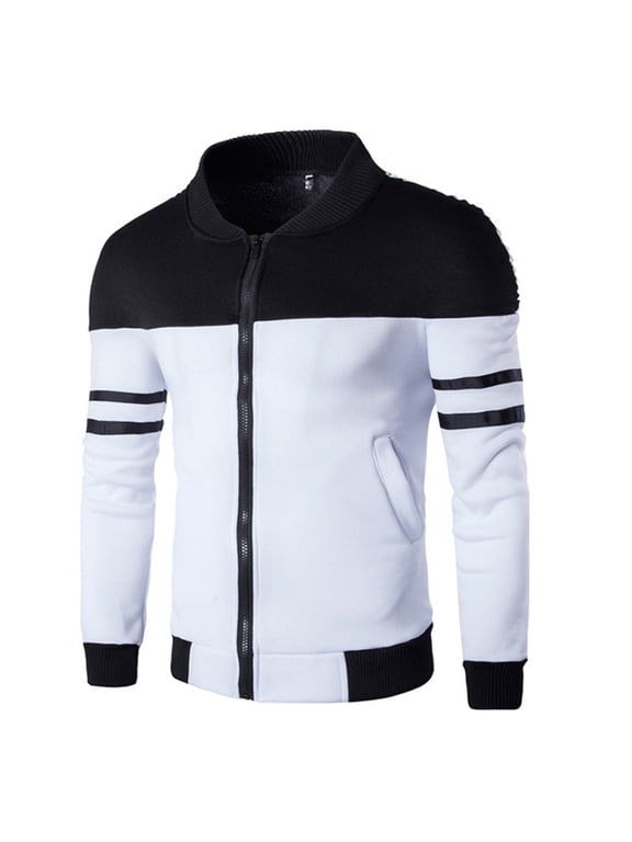 Mens Jackets Fashion Men's Autumn Winter Zipper Sportswear Patchwork Jacket Long Sleeve Coat