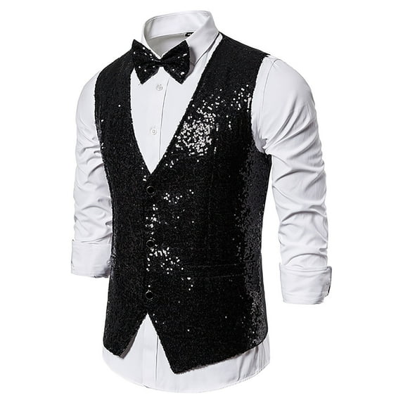 Babysbule Mens Jackets Men's Autumn And Winter Fashion Personality Sequins Casual Vest Jacket
