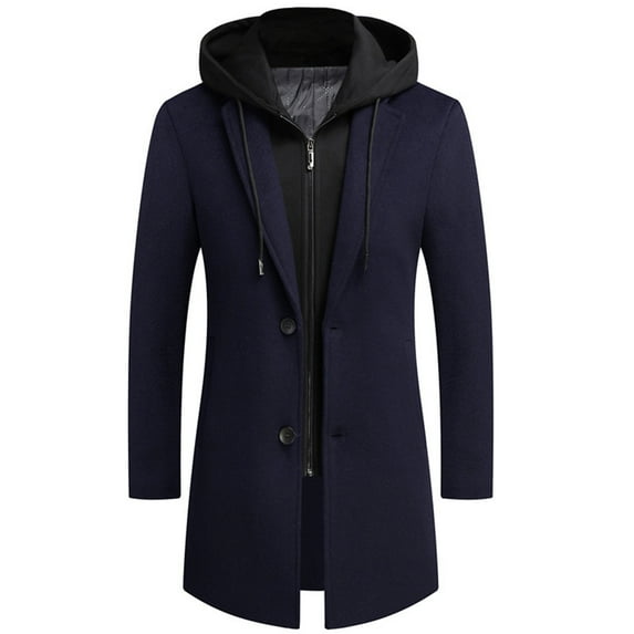 Babysbule Mens Jackets Men's Winter Coat Slim Fit Long Wool Coat Business Coat With Stand-Up Collar Men's Winter