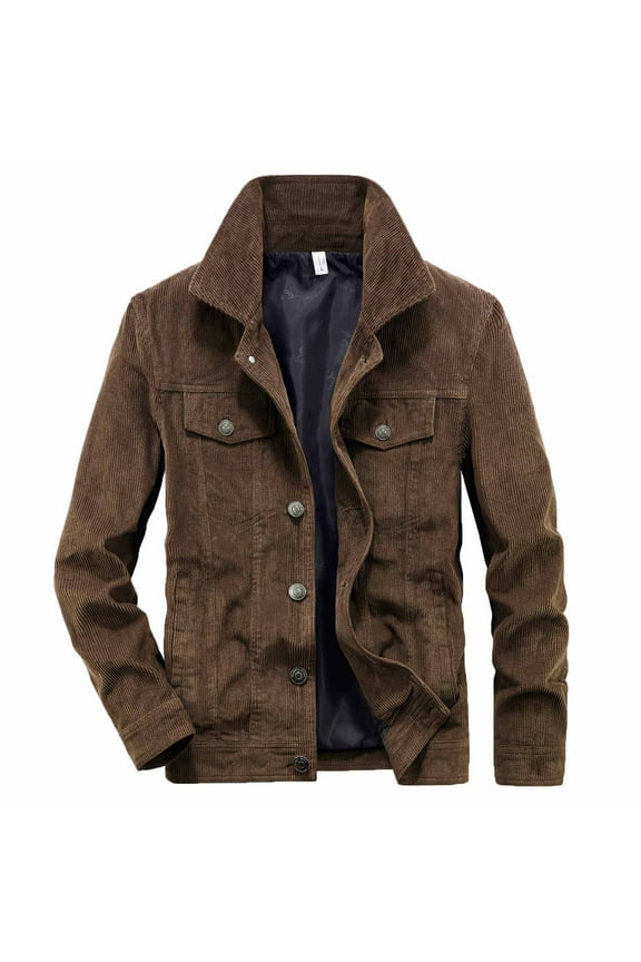 Mens Jackets Men's Winter Corduroy Jacket Lamb Wool Loose Lapel Button Down Outwear Coat