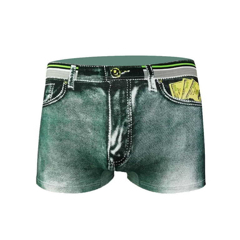 Babysbule Mens Reduced Underwear Fashion Men's Sexy Denim Printed Dollar  Pocket Boxer Shorts Pants Underpants 