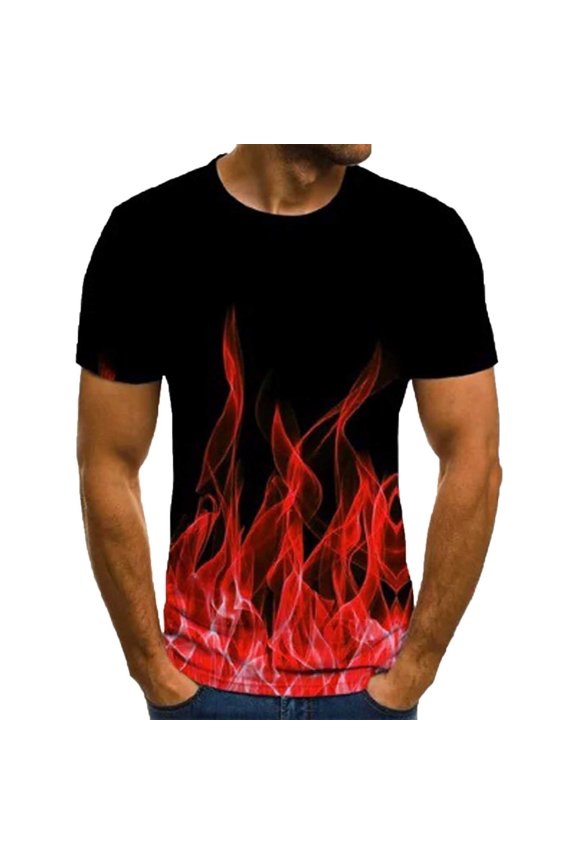 Mens Shirts Men Short Sleeve Flame Printing Round Neck Pullover T Shirt Blouse